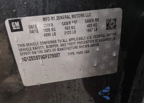 2016 Chevrolet Malibu 1Lt from USA, damaged, VIN 1G1ZE5ST9GF279087